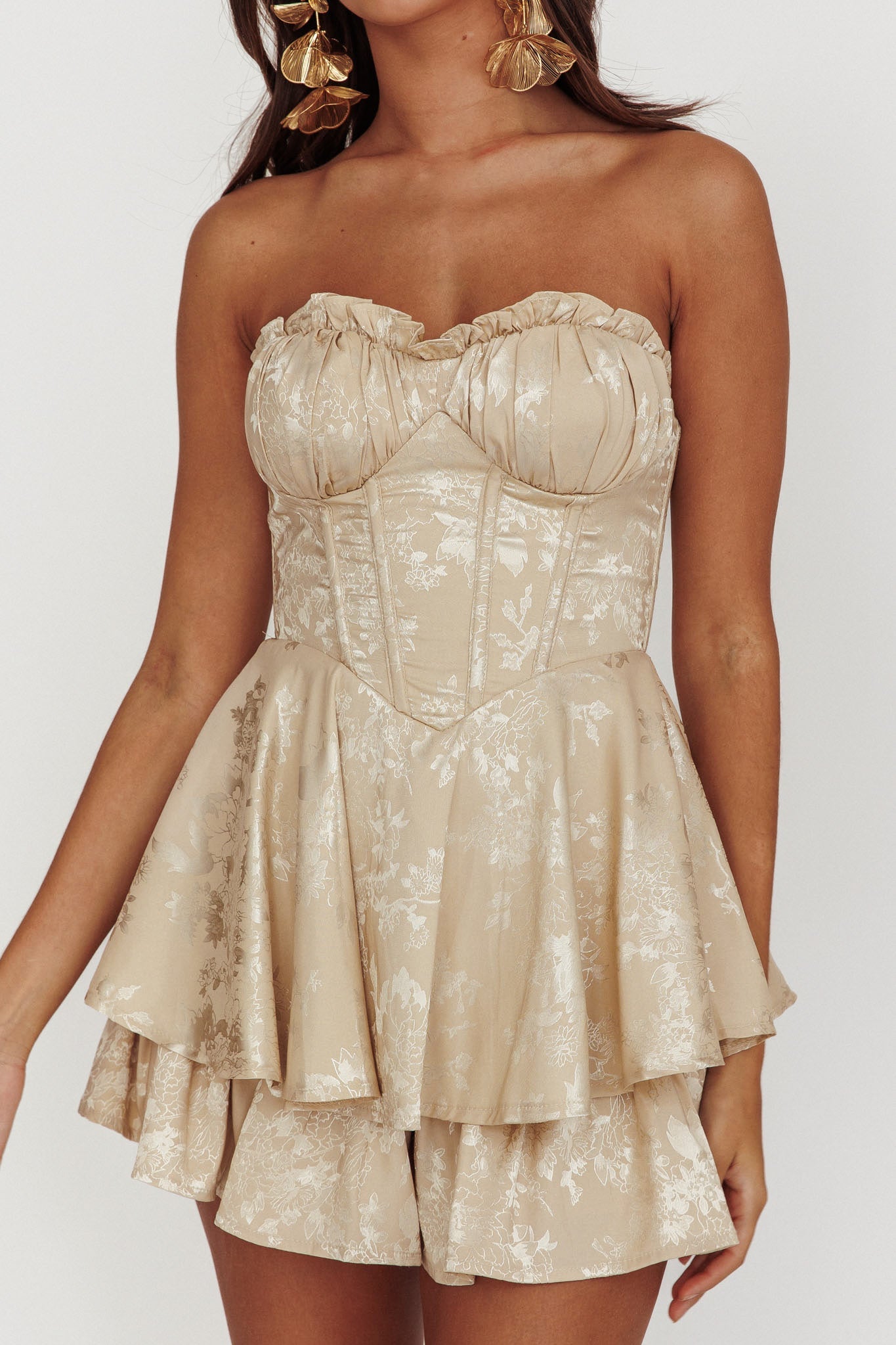 Paris Muse Gathered Bust Romper Champagne