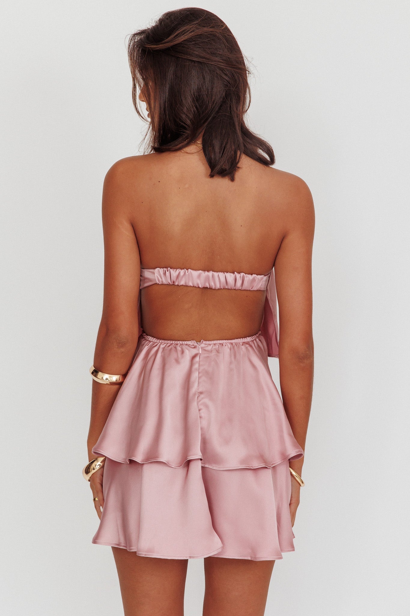 Behati Tiered Layer Strapless Dress Dusty Rose