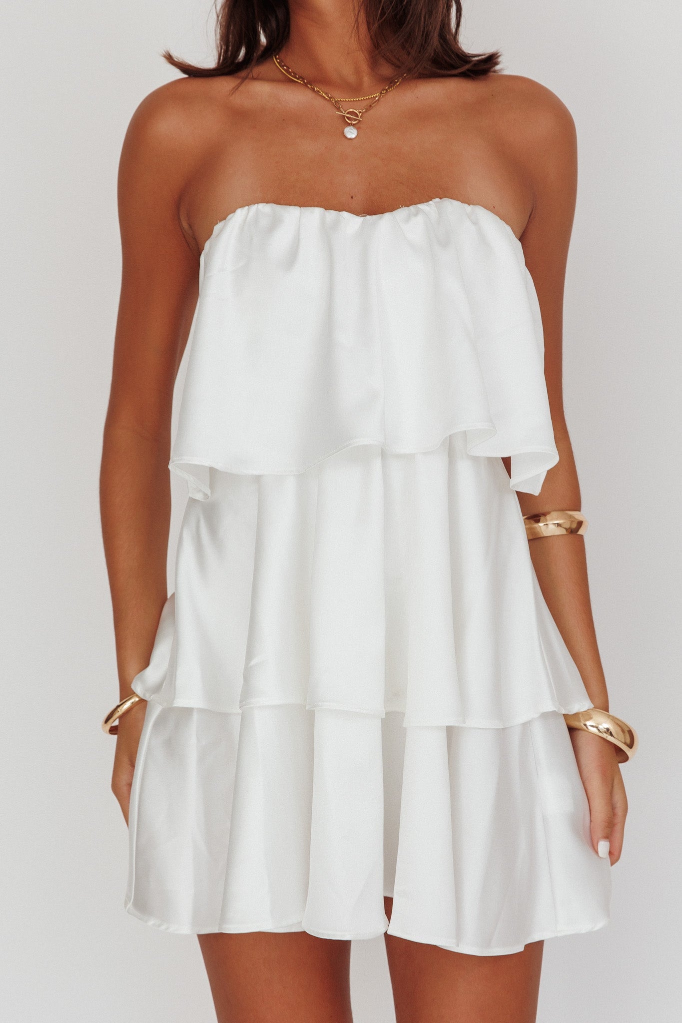 Behati Tiered Layer Strapless Dress White