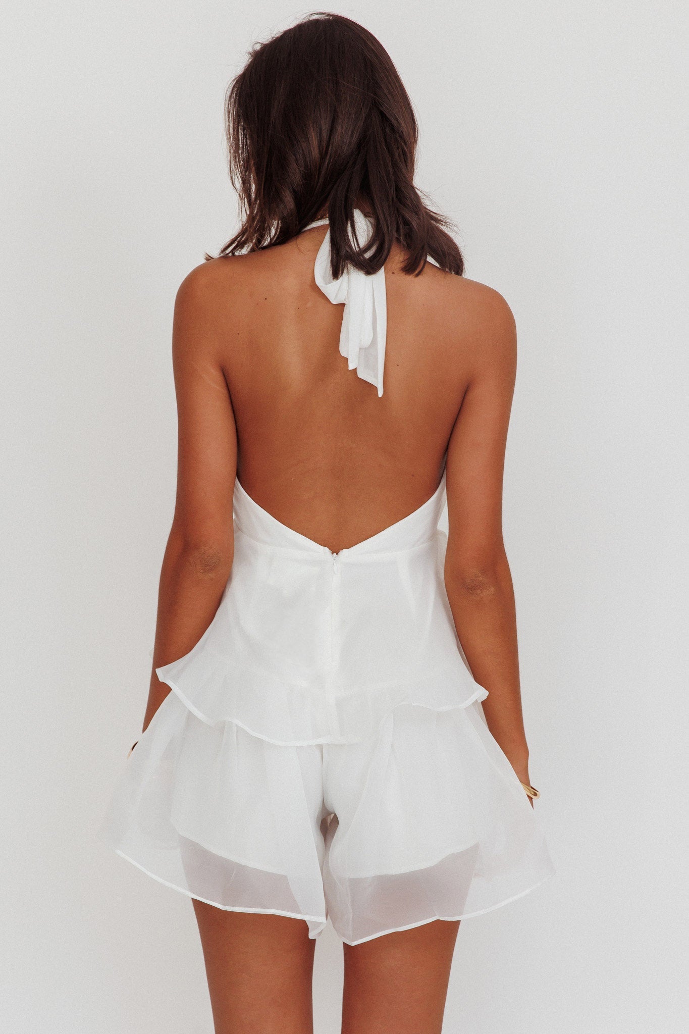 Behati Tiered Ruffles Halterneck Romper White