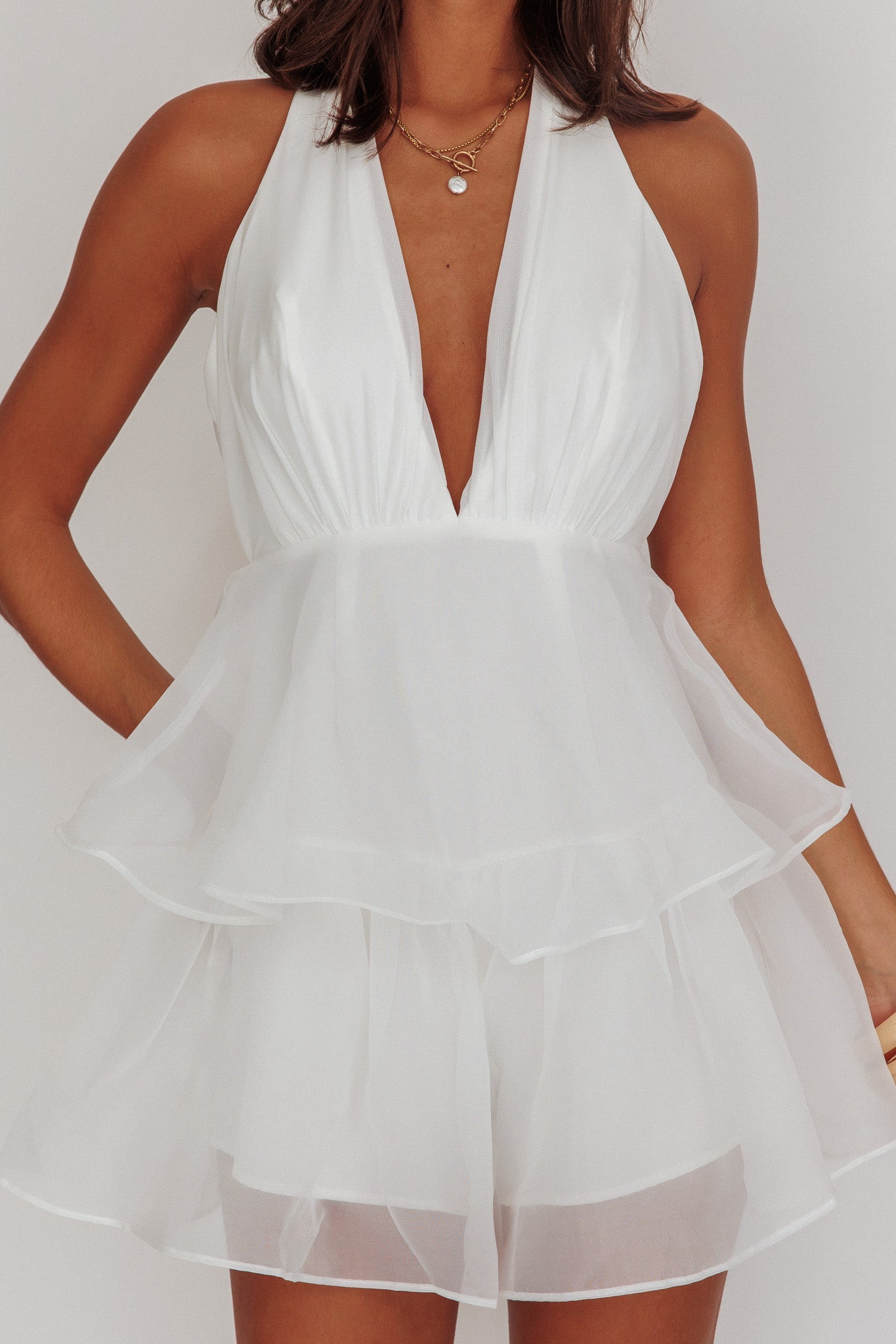 Behati Tiered Ruffles Halterneck Romper White