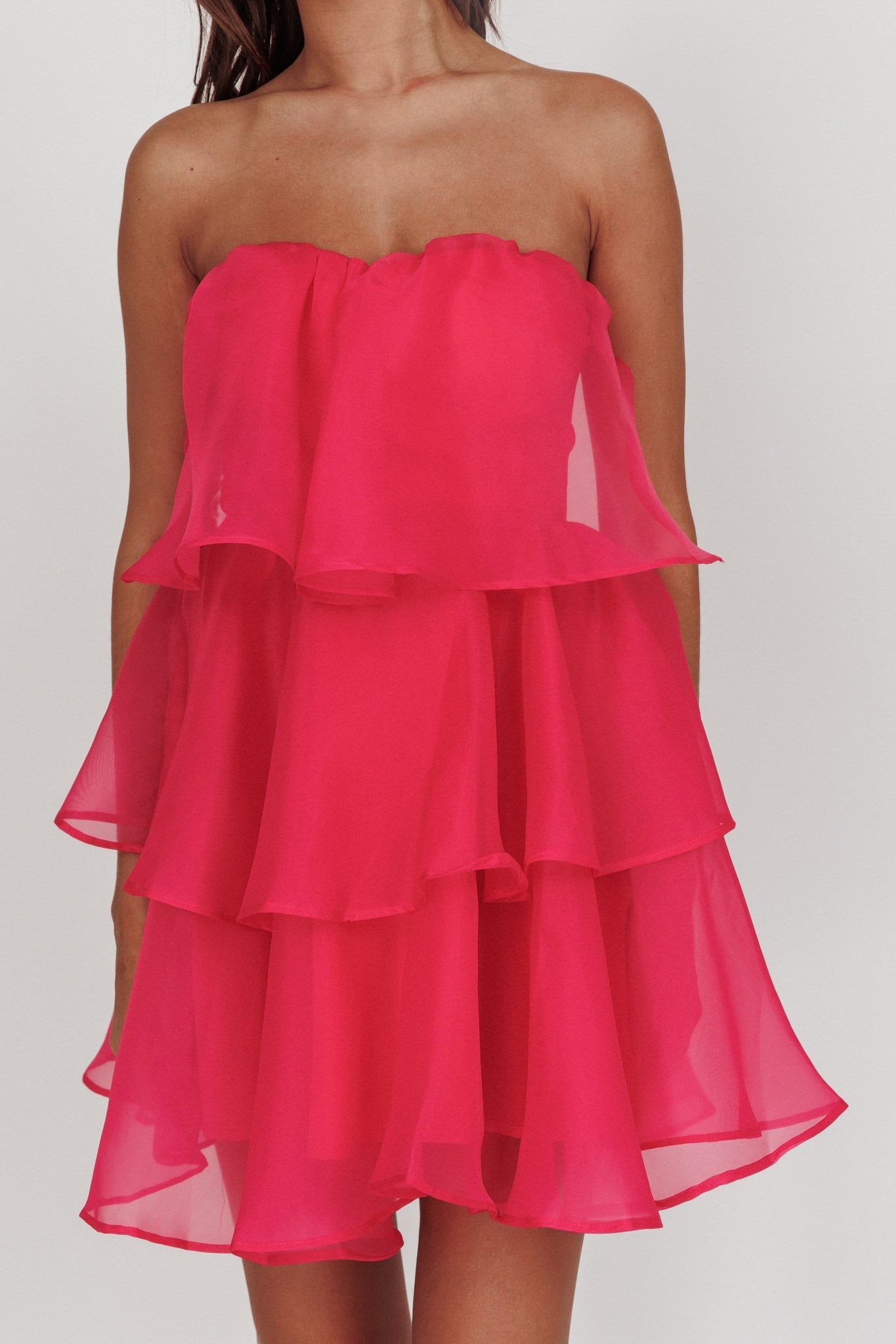 Behati Tiered Layer Mini Dress Hot Pink