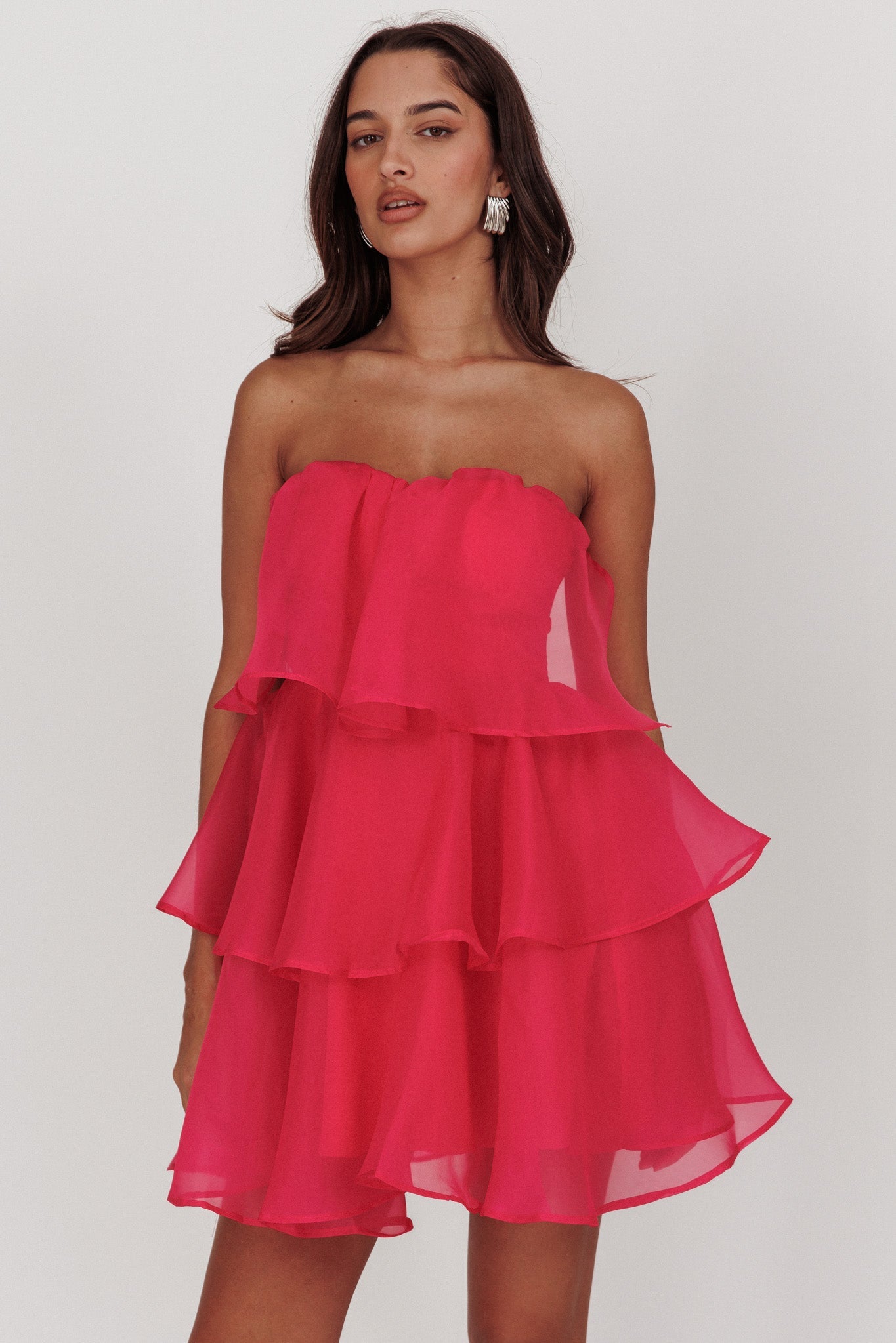 Behati Tiered Layer Mini Dress Hot Pink