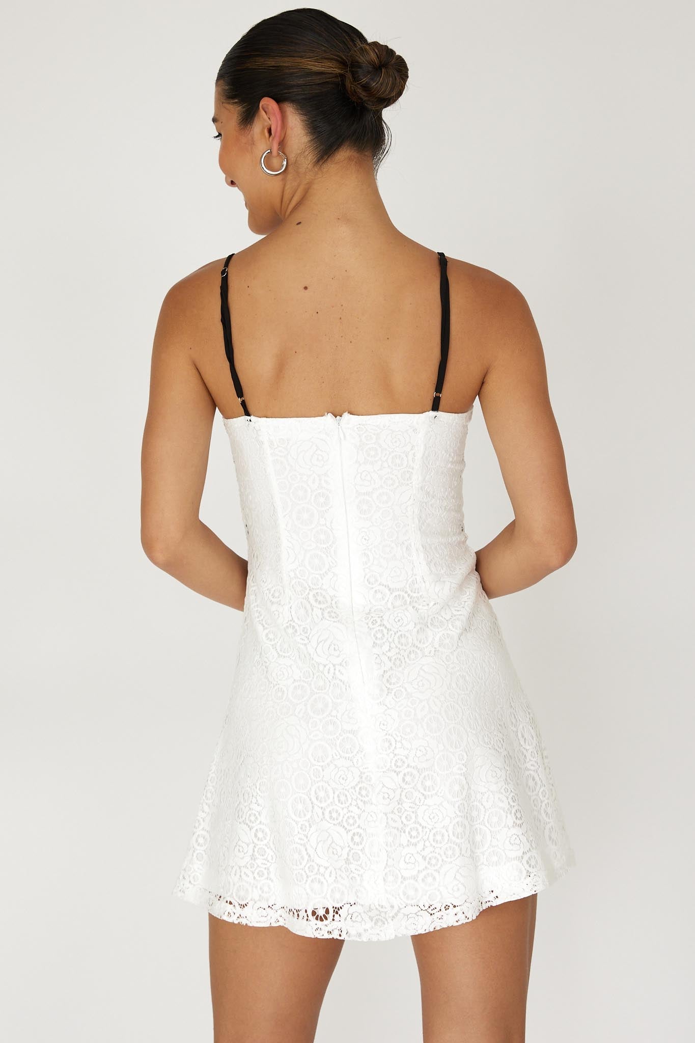 Find Your Way Lace Piping Mini Dress White