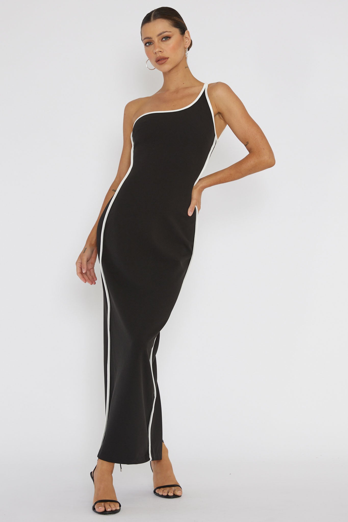 Brandee One-Shoulder Laced Back Dress Black