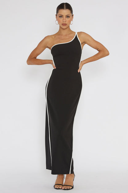 Brandee One-Shoulder Laced Back Dress Black