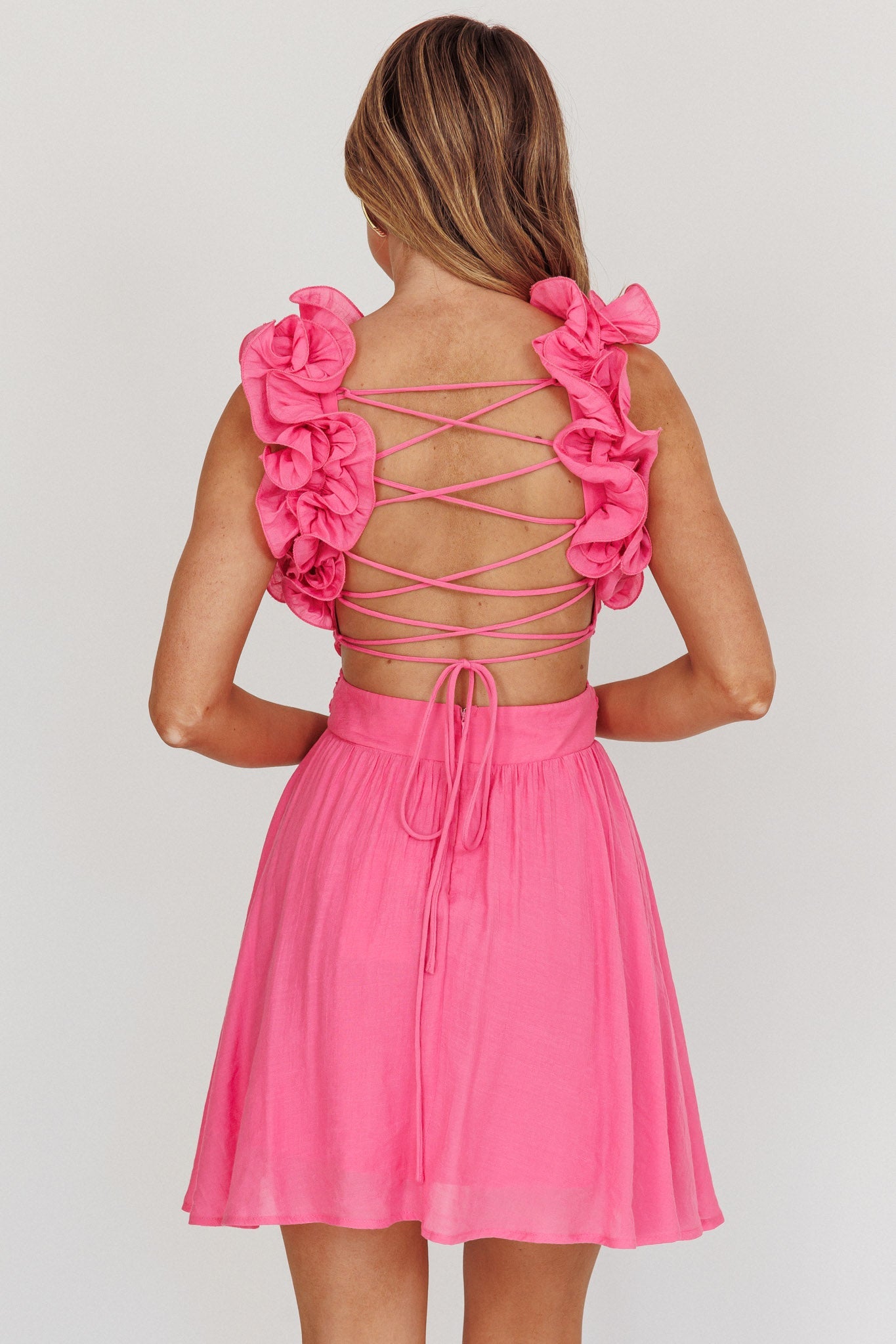 Madara Lace-Up Back Mini Dress Hot Pink