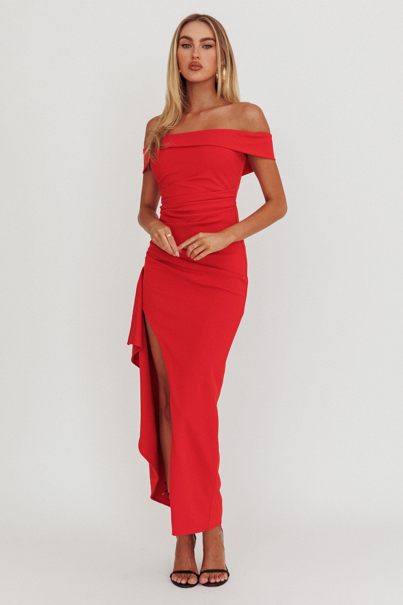 Cha Cha Strapless Thigh Split Dress Red