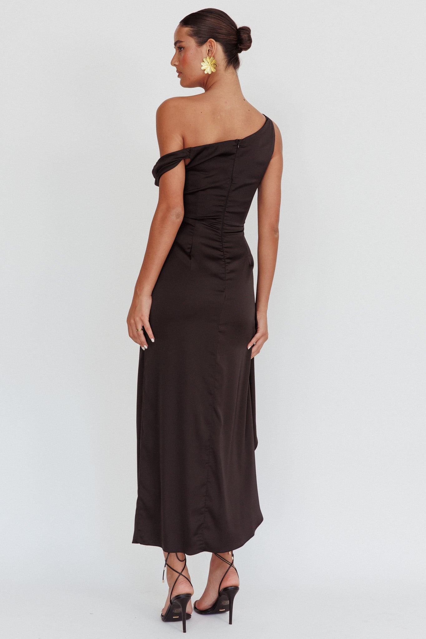 Sensations Off Shoulder Satin Maxi Dress Black