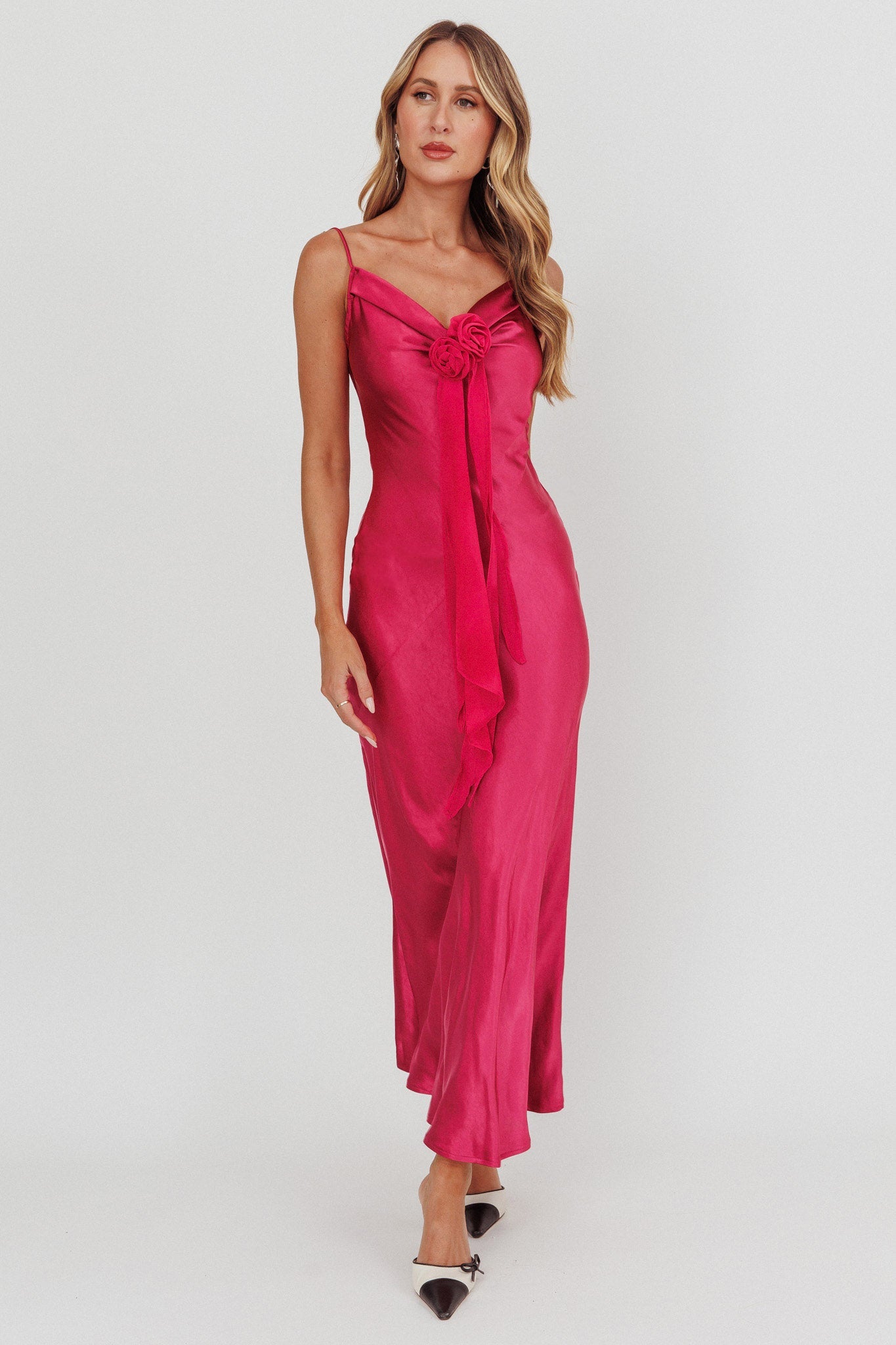 Afterglow Backless Cowl Neck Maxi Dress Berry