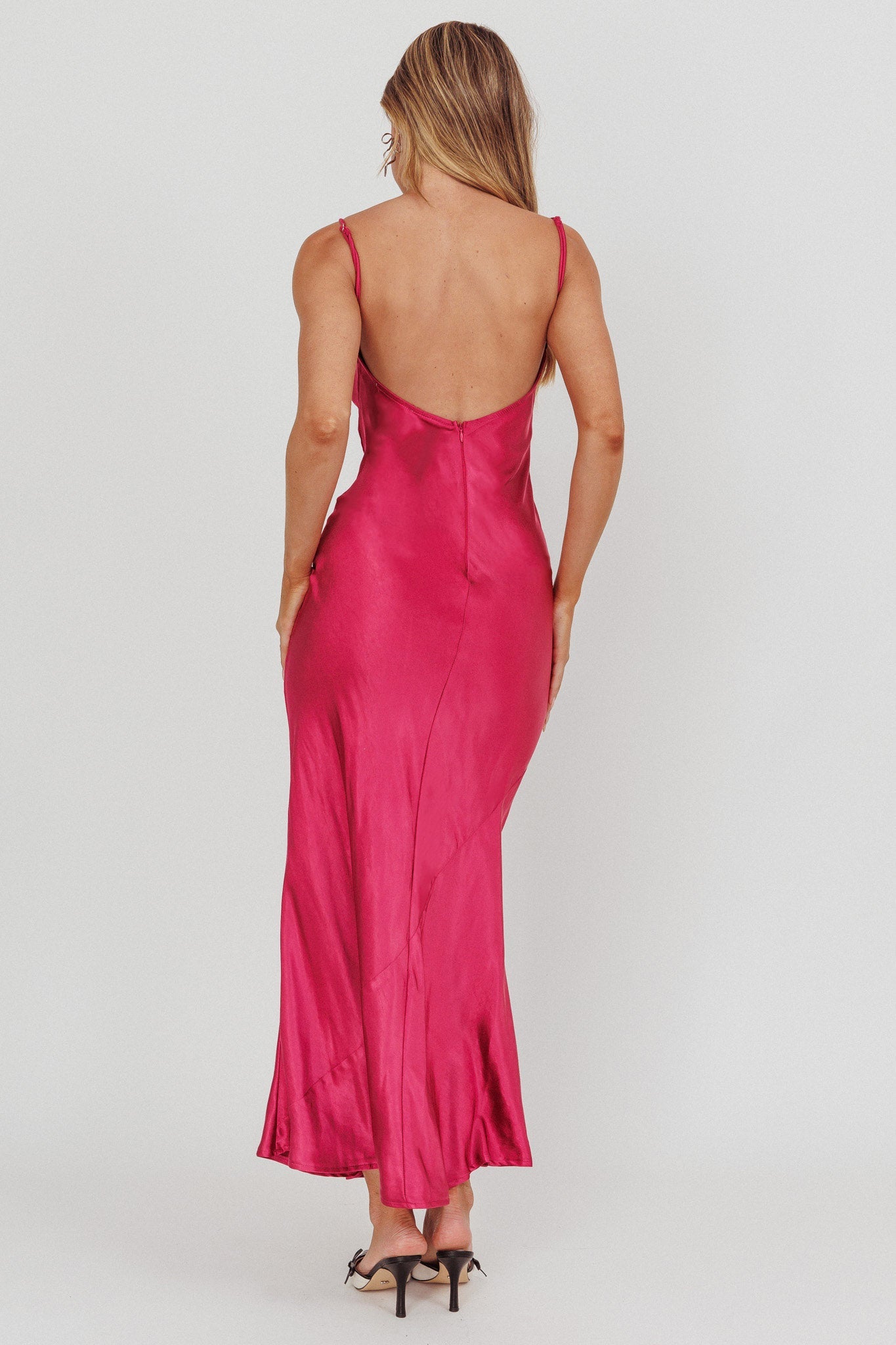 Afterglow Backless Cowl Neck Maxi Dress Berry