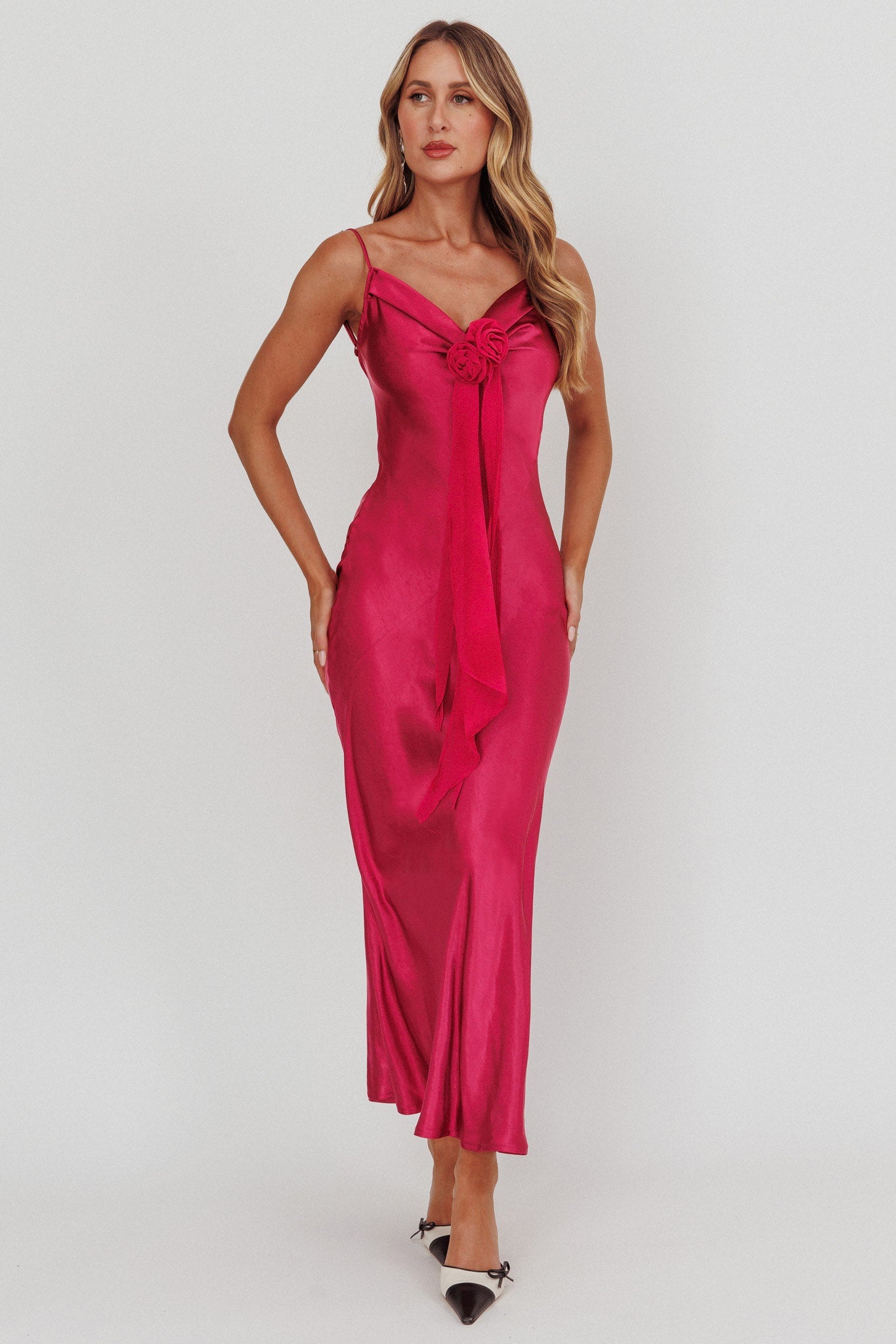 Afterglow Backless Cowl Neck Maxi Dress Berry