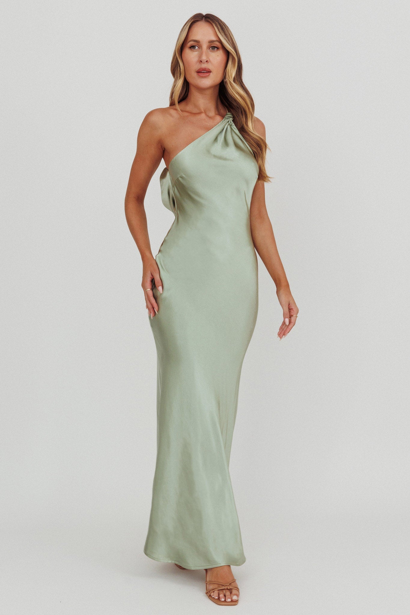 Emmaline One-Shoulder Open Back Maxi Dress Sage