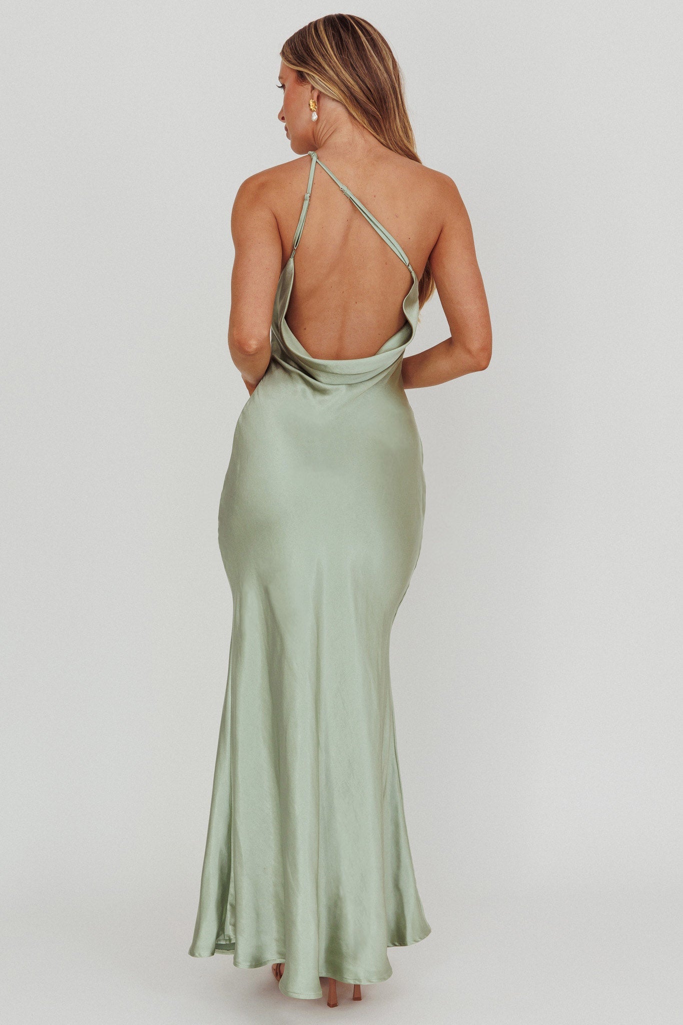 Emmaline One-Shoulder Open Back Maxi Dress Sage