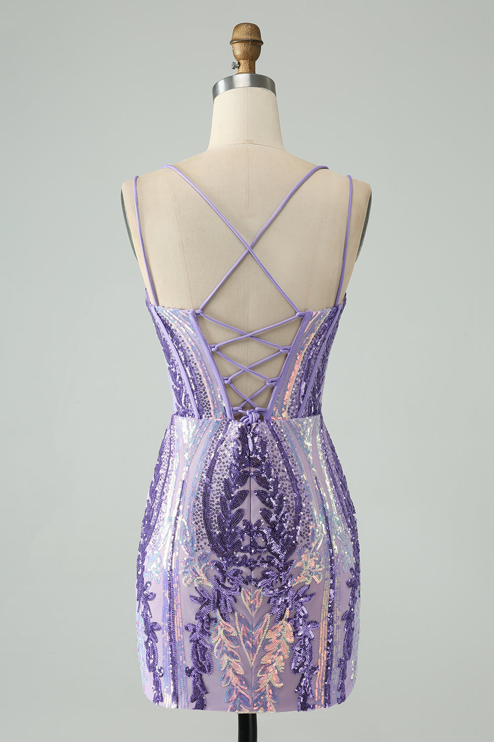 Sparkly Dark Purple Spaghetti Straps Corset Unique Homecoming Dress with Sequins