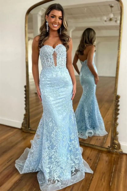 Terry | Black Sweetheart Lace Appliques Mermaid Long Prom Dresses