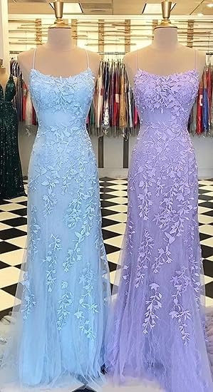 Exquisite Sheath Prom Dresses Spaghetti Straps Tulle Prom Gowns