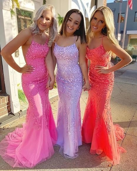 Exquisite Sheath Prom Dresses Spaghetti Straps Tulle Prom Gowns