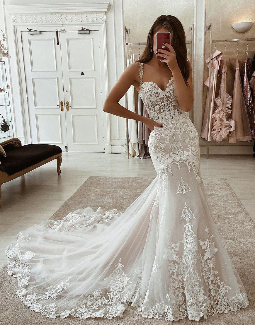 Kinslee | Mermaid Sweetheart Spaghetti Straps Wedding Dress With Appliques