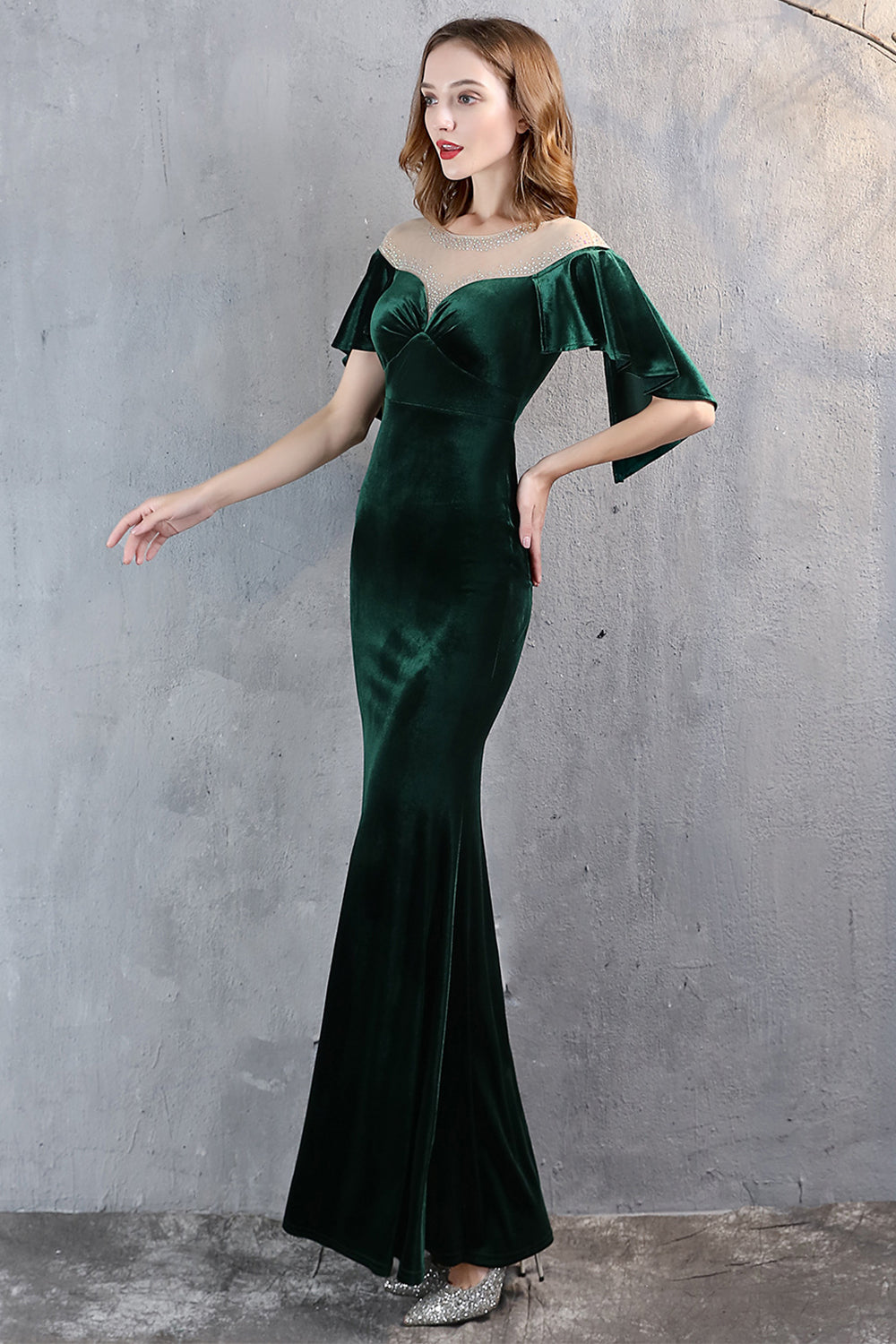 Champagne Velvet Mermaid Long Prom Dress