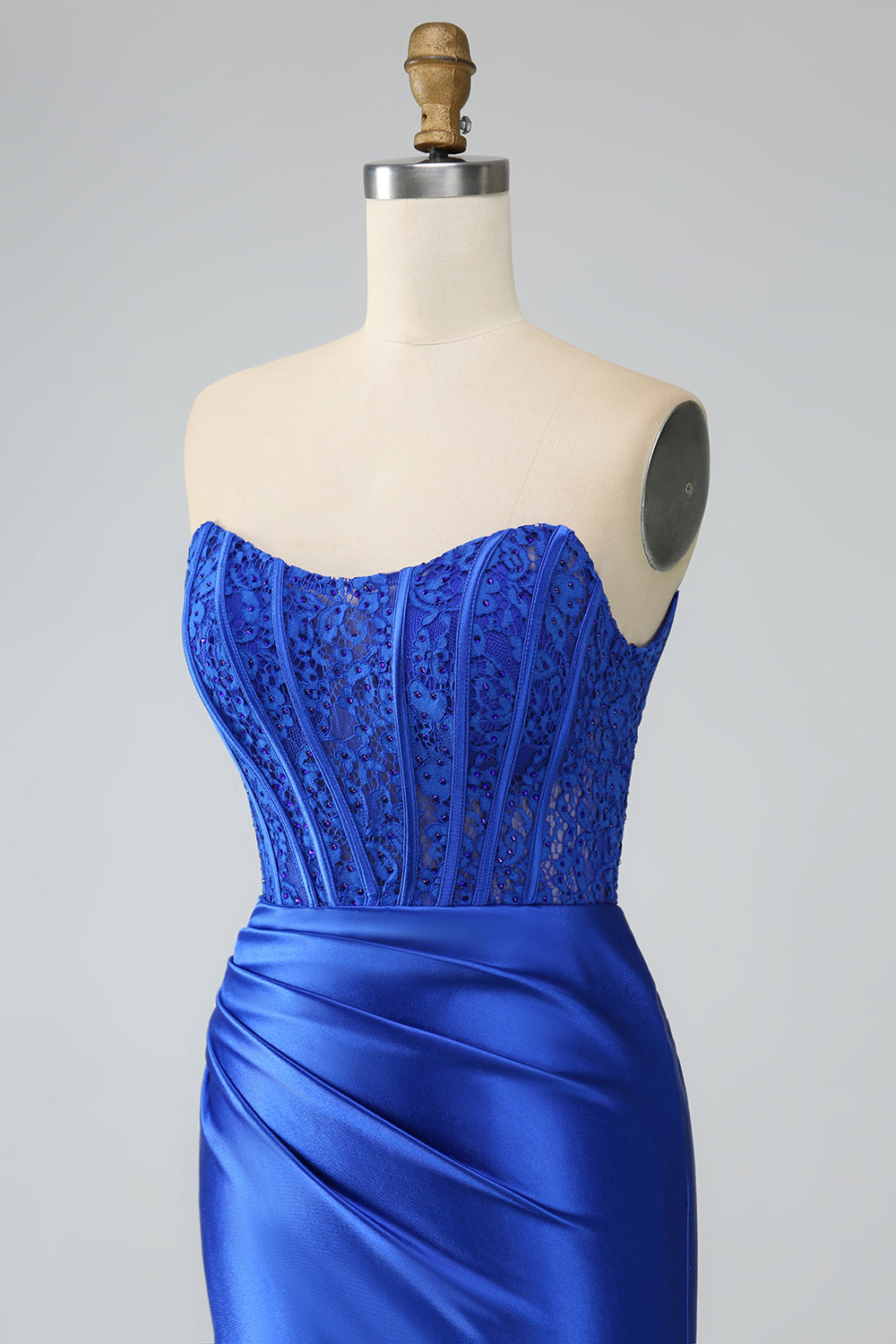 Royal Blue Mermaid Strapless Long Corset Prom Dress with Slit