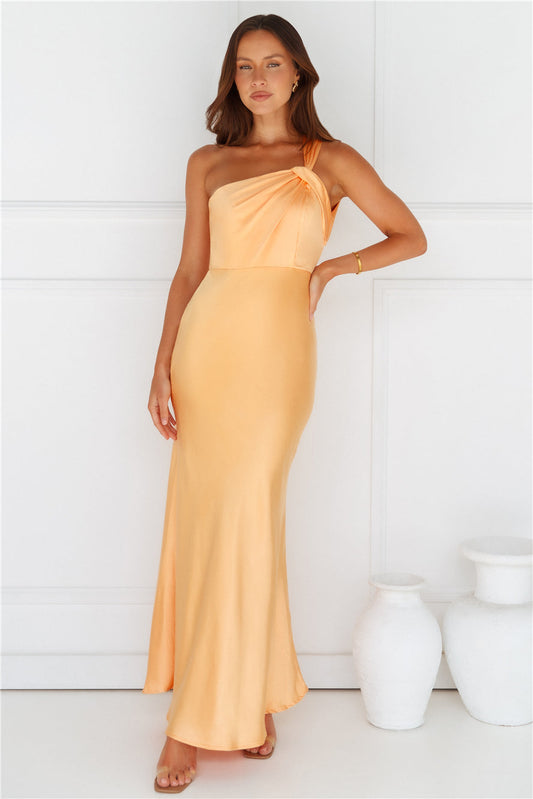 Graceful Elegance One Shoulder Satin Maxi Dress Orange