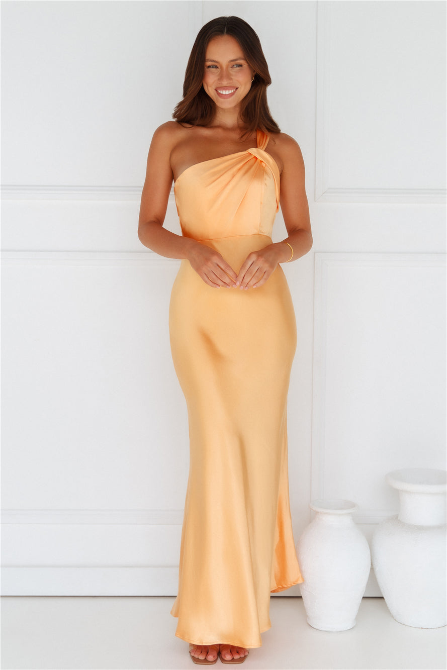 Graceful Elegance One Shoulder Satin Maxi Dress Orange