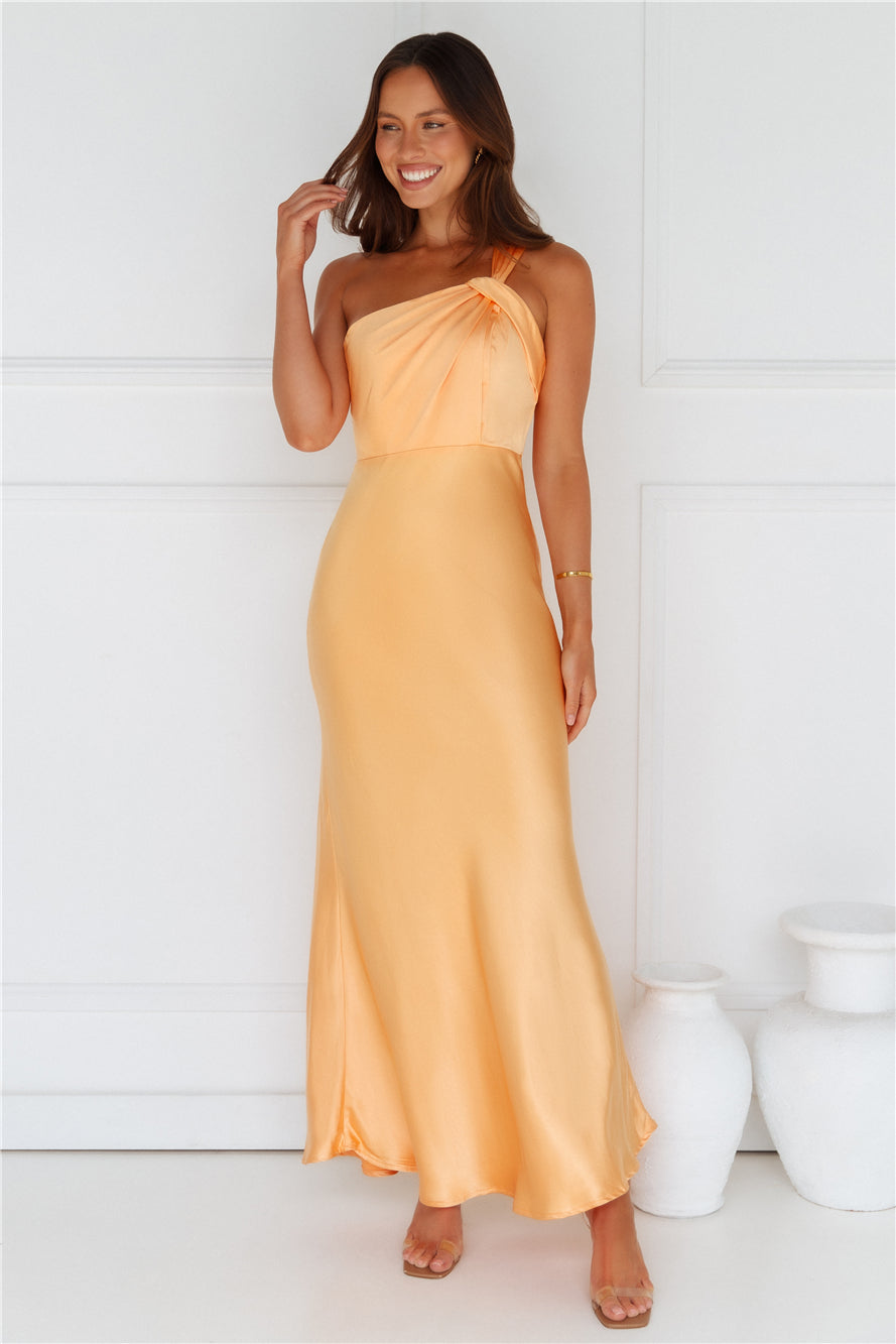 Graceful Elegance One Shoulder Satin Maxi Dress Orange