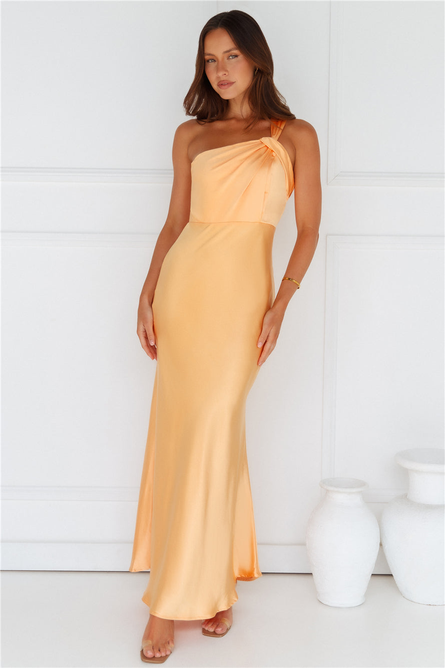 Graceful Elegance One Shoulder Satin Maxi Dress Orange