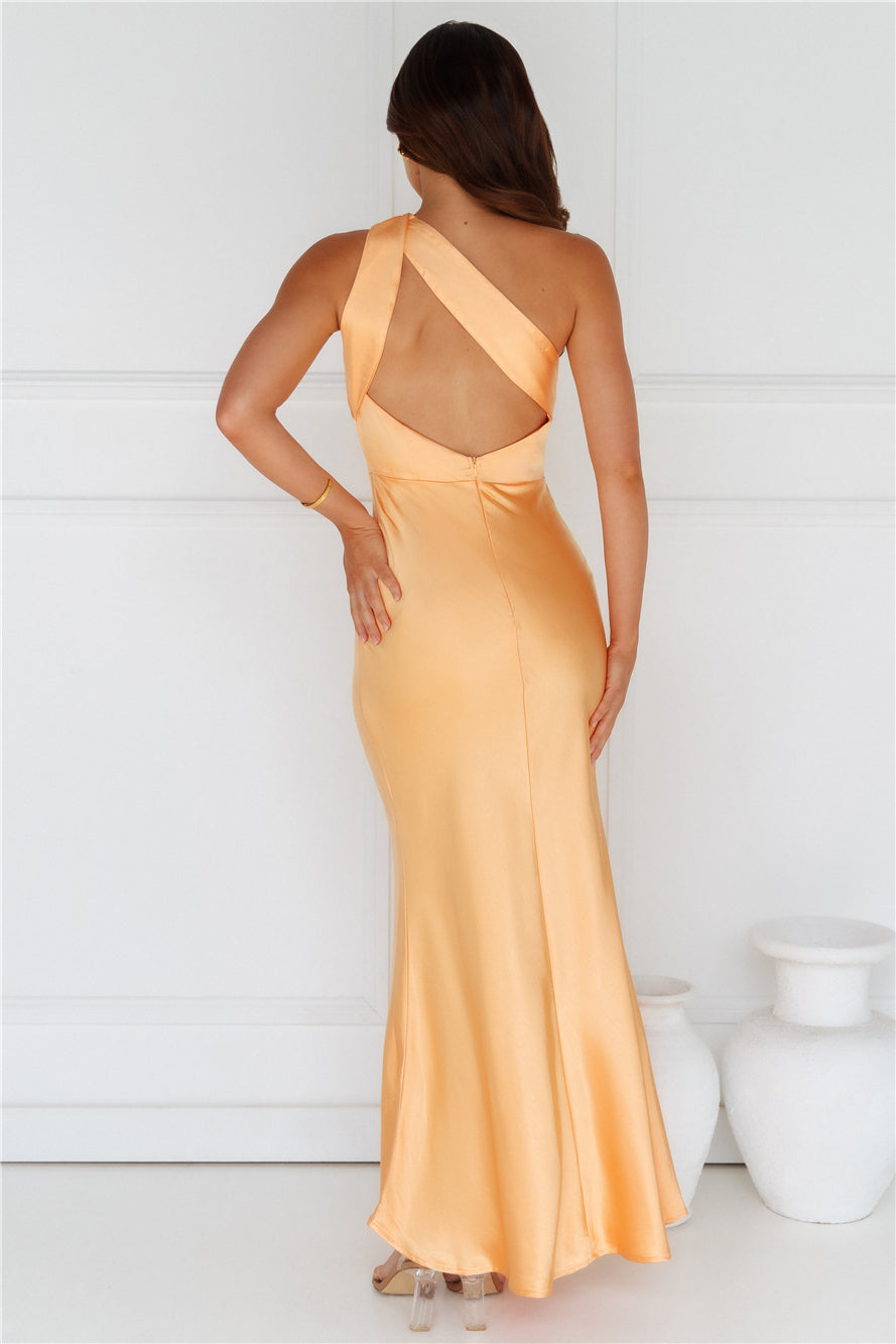 Graceful Elegance One Shoulder Satin Maxi Dress Orange