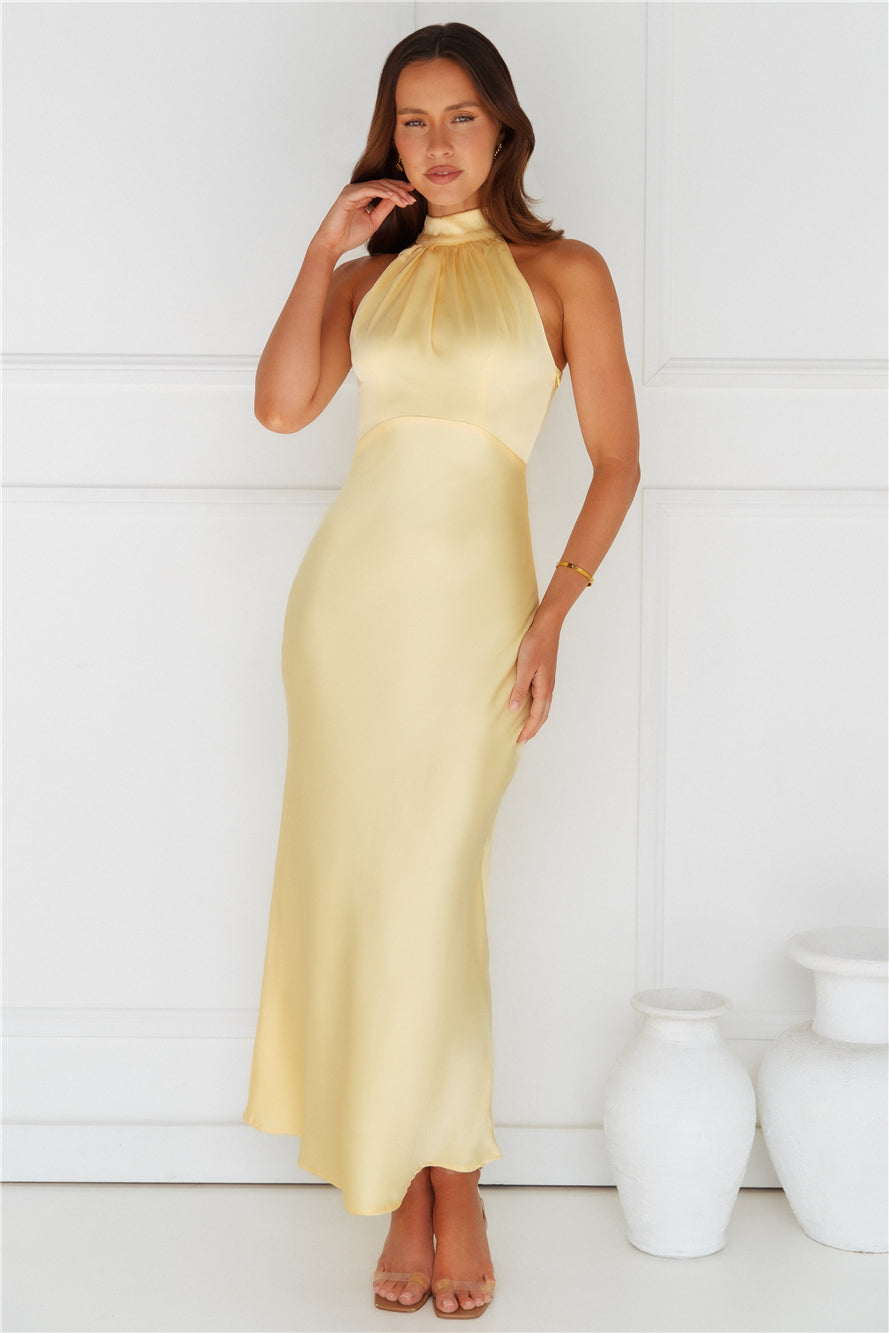 Exclusive Star Satin Maxi Dress Yellow