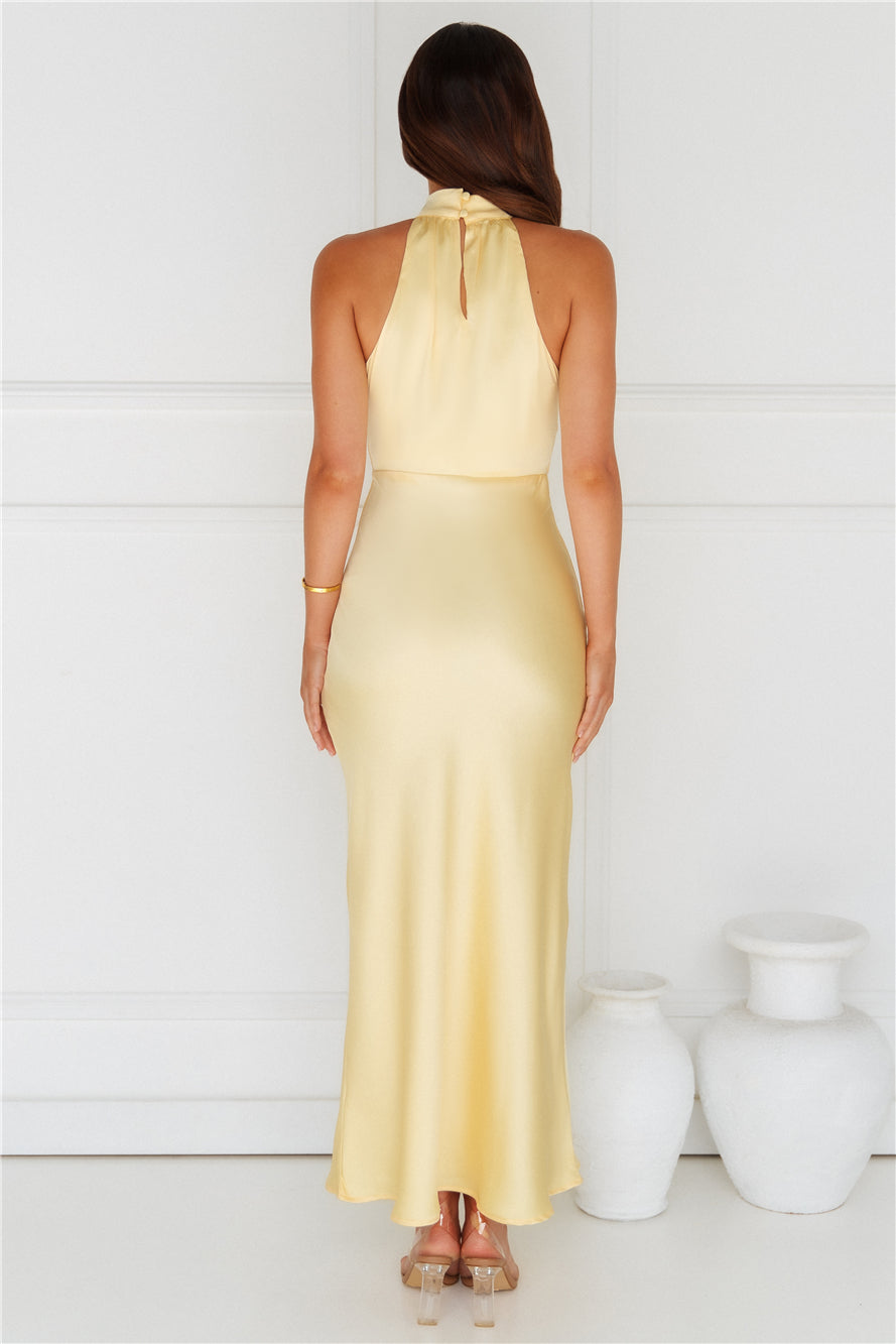 Exclusive Star Satin Maxi Dress Yellow