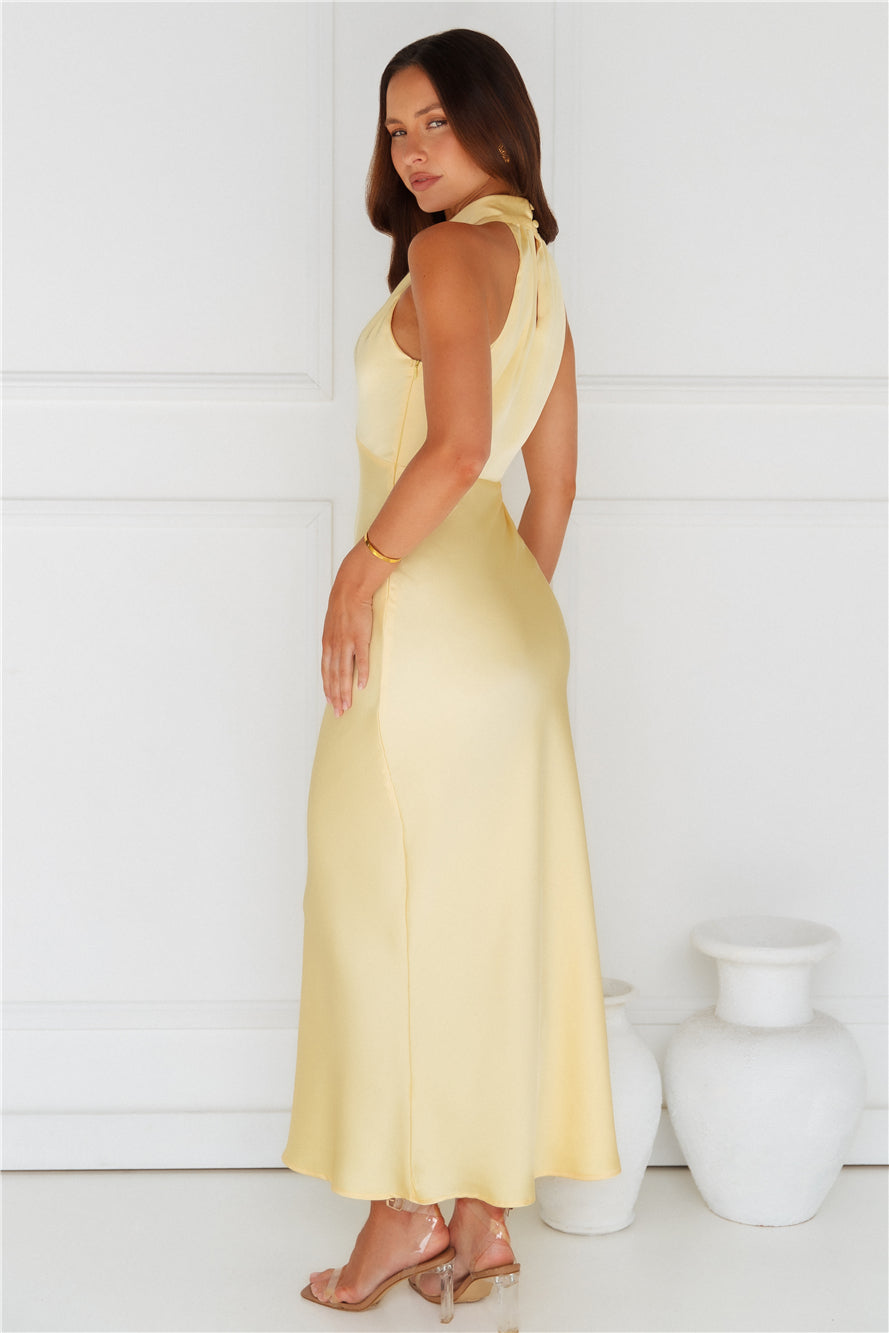 Exclusive Star Satin Maxi Dress Yellow