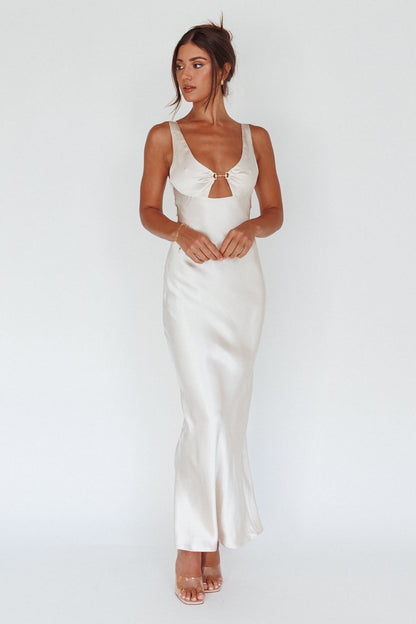 Blushing Beauty Horsebit Accent Maxi Dress Champagne