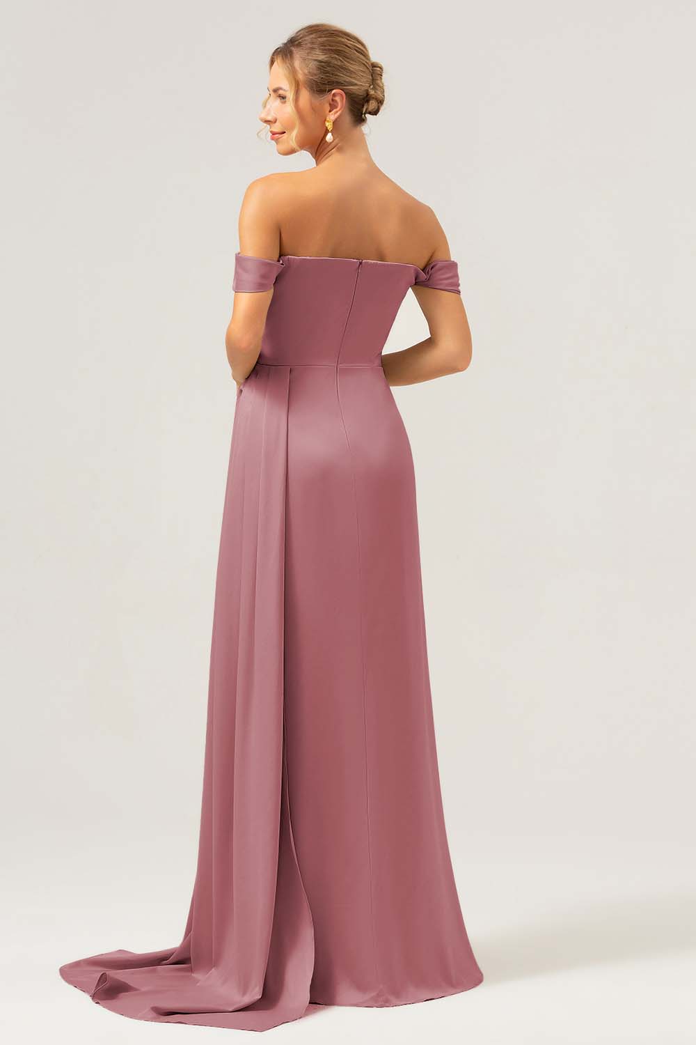 Dusty Sage Off The Shoulder Long Bridesmaid Dress with Slit