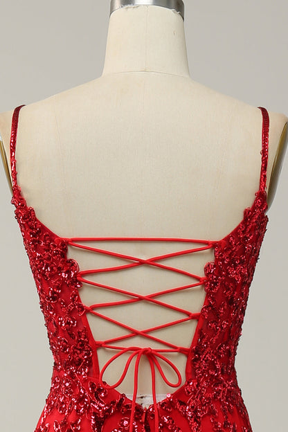 Mermaid Spaghetti Straps Black Sequins Long Prom Dress with Split Front