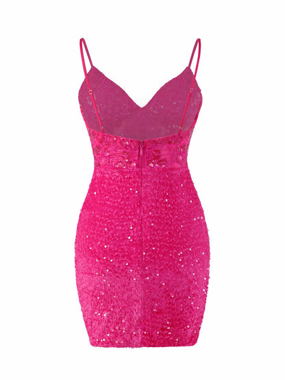 V-Neck Mini Sequin Homecoming Dresses with Slit