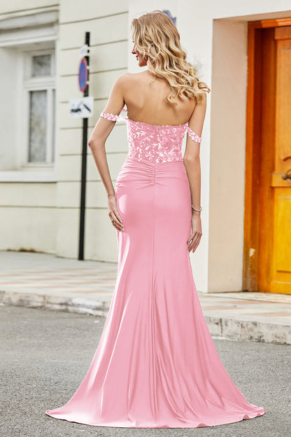 Fuchsia Mermaid Off The Shoulder Long Prom Dress with Sequins