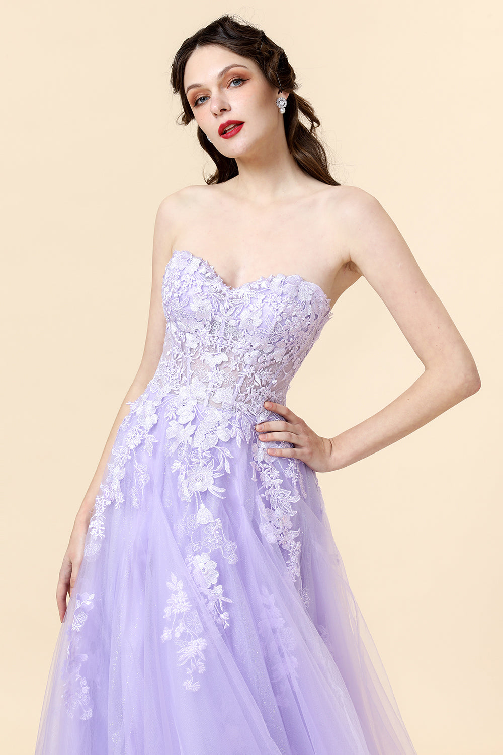 Spaghetti Straps Purple Appliques Prom Dress