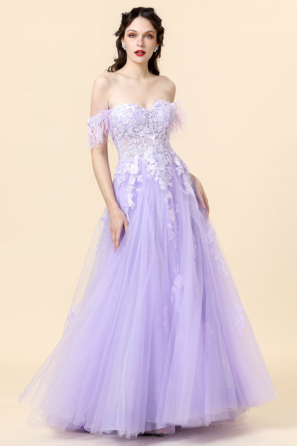 Spaghetti Straps Purple Appliques Prom Dress