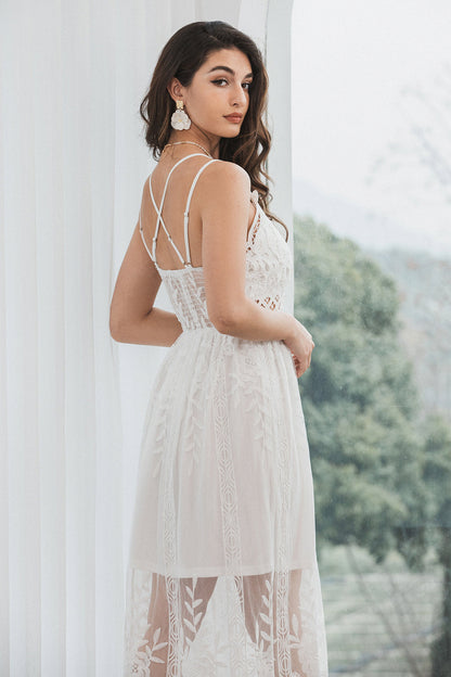 Spaghetti Straps Lace Elegant White Graduation Dress
