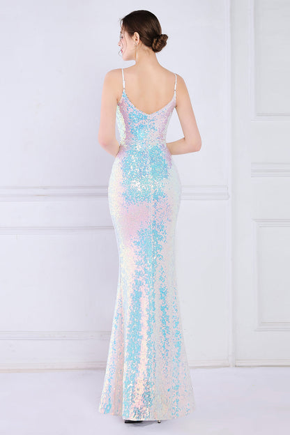 Dazzle Light White Seuiqned Mermaid Prom Dress