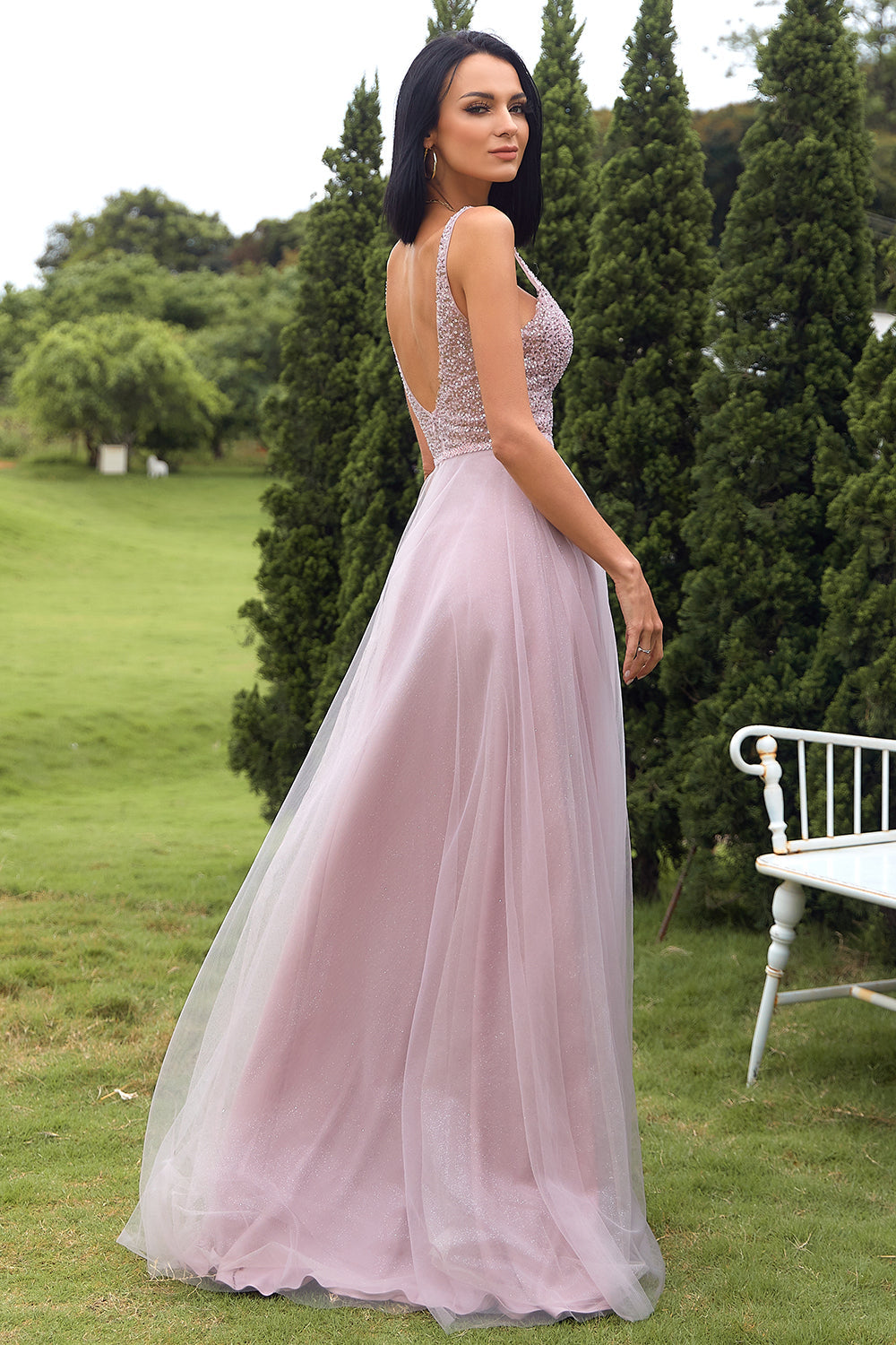 Blush Tulle & Sequins Prom Dress