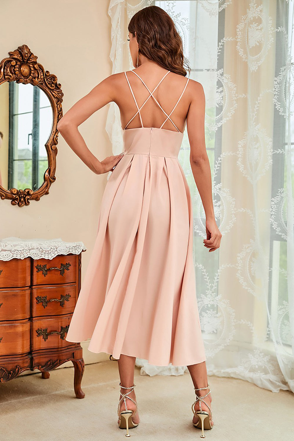 Spaghetti Straps Satin Little Back Dress
