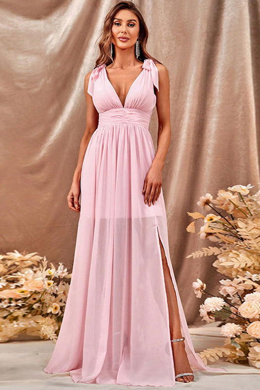 A-Line Pink Prom Dress with Slit