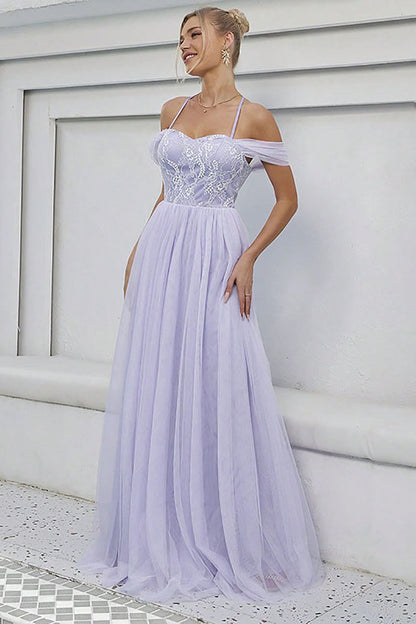 Tulle A-Line Lilac Long Formal Dress