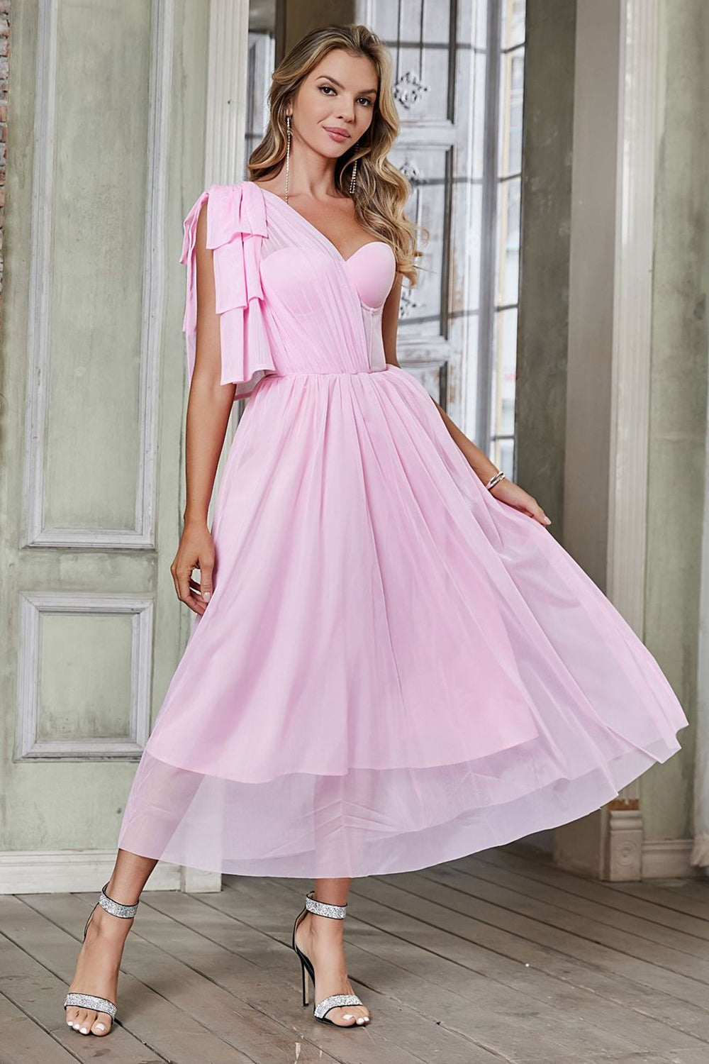 Elegant Apricot A-Line One Shoulder Corset Party Dress