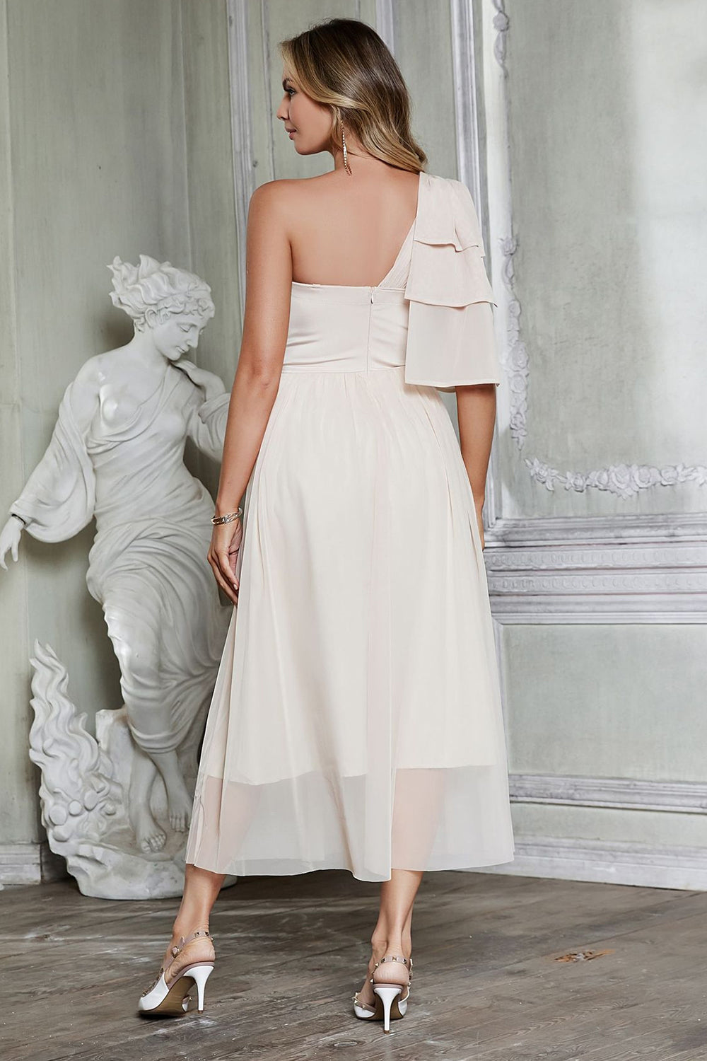 Elegant Apricot A-Line One Shoulder Corset Party Dress