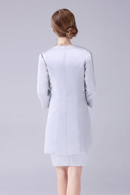 Silver Sheath Knee Length Mother of the Bride Dress With Coat