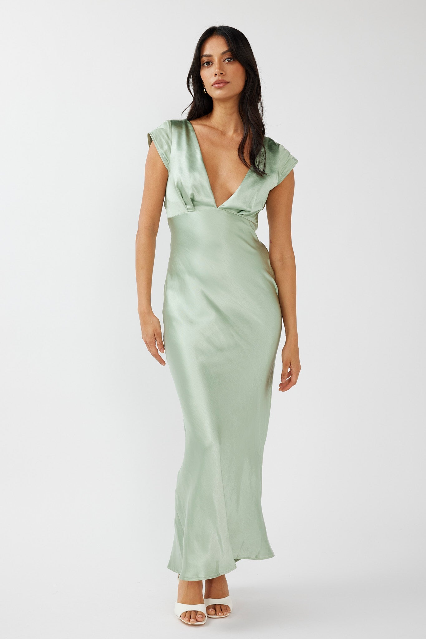 Lucinda V-Neck Twist Back Midi Dress Sage